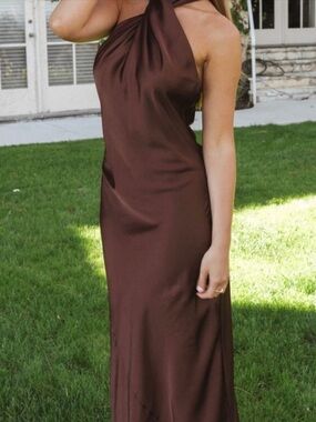 Show Me Your MuMu Brown Satin Halter Maxi Dress